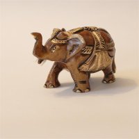 Elefant aus Holz, geschmückt, Rüssel hoch, dunkel, 5 cm