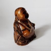 Lachender Buddha aus Holz, sitzend, dunkel, ca. 6,25 cm