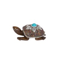 Schildkröte aus Holz, bunt mit Steine, 7,5cm