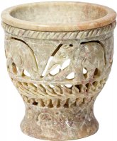 Duftlampe aus Speckstein Pokal mit Elefantenmotiv ca. 9 cm