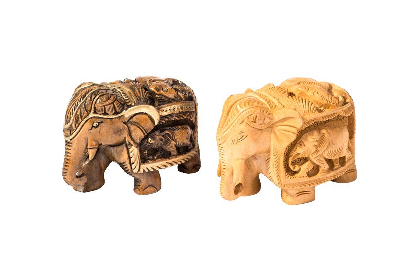 Elefant aus Holz Shikar, Rüssel unten, 7,5 cm