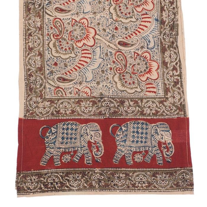 Kalamkari Schal 35x180cm, Rot mit Elefanten