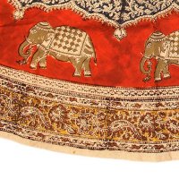 Kalamkari Tischdecke rund 130cm, Rot mit Elefanten