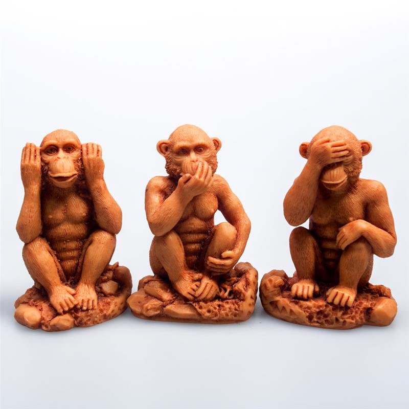 3 Affen der Weisheit aus Polyresin, einzeln, hell ca. 7,5 cm