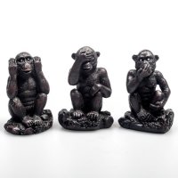 3 Affen der Weisheit aus Polyresin, einzeln, dunkel, ca. 7,5 cm