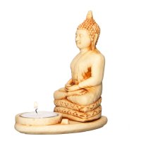 Teelichthalter mit Buddha, hell, ca. 14 cm hoch